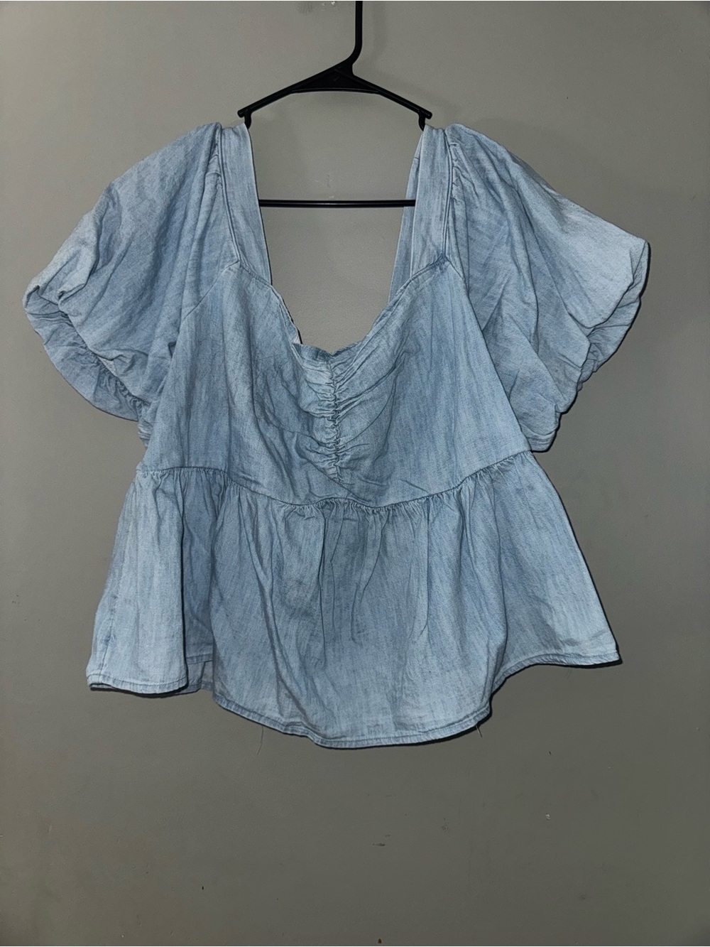 Old Navy Light Blue Ruffled Peplum Blouse